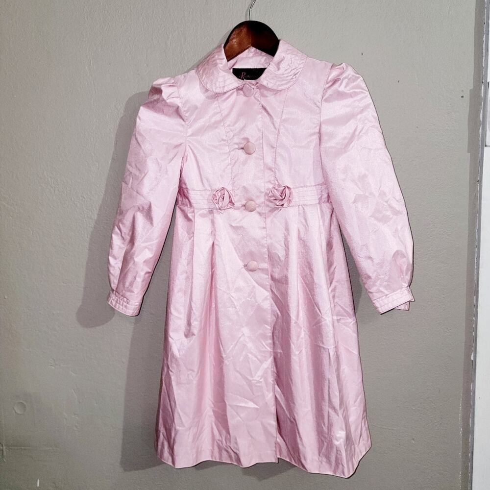Rothschild 6 Pink Pea Coat Puff Shoulder Polyester Metallic Jacket Easter Spring
